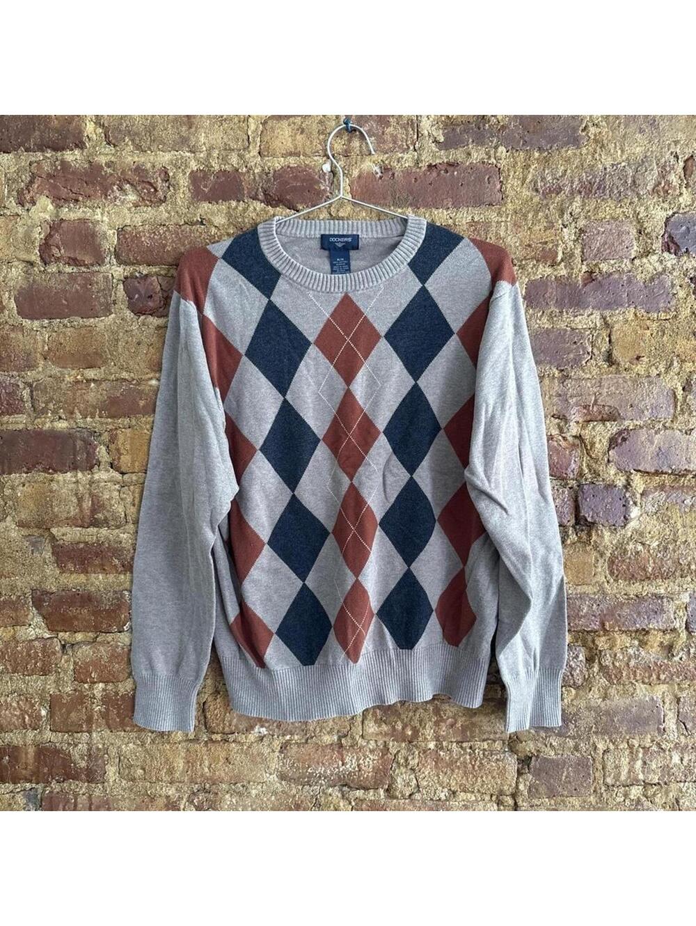 Vintage Dockers Taupe Argyle Knit Crewneck Sweater